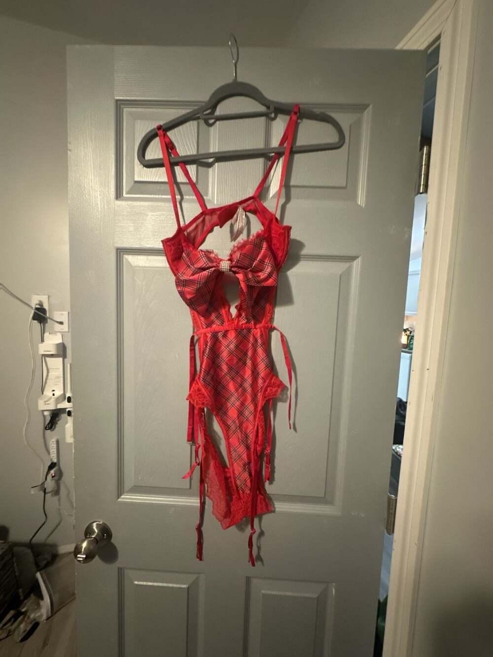 Victoria's Secret Very Sexy Plaid Teddy with Rhinestone Bow